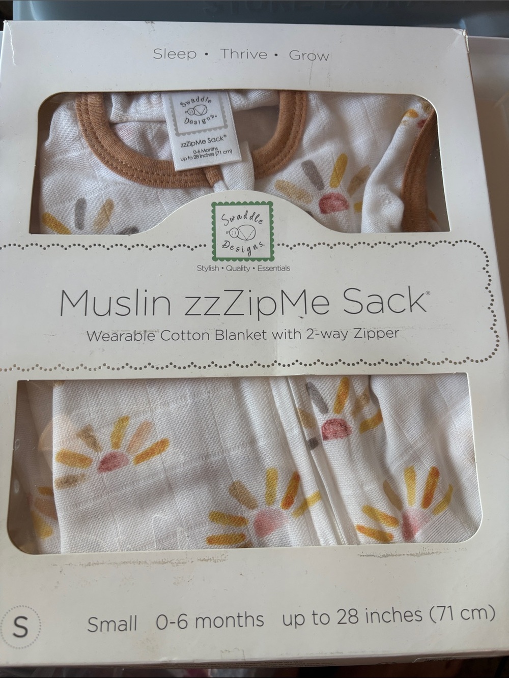 Swaddle Designs Sunburst Muslin zzZipMe Sack - White, Tan, Yellow, Pink
